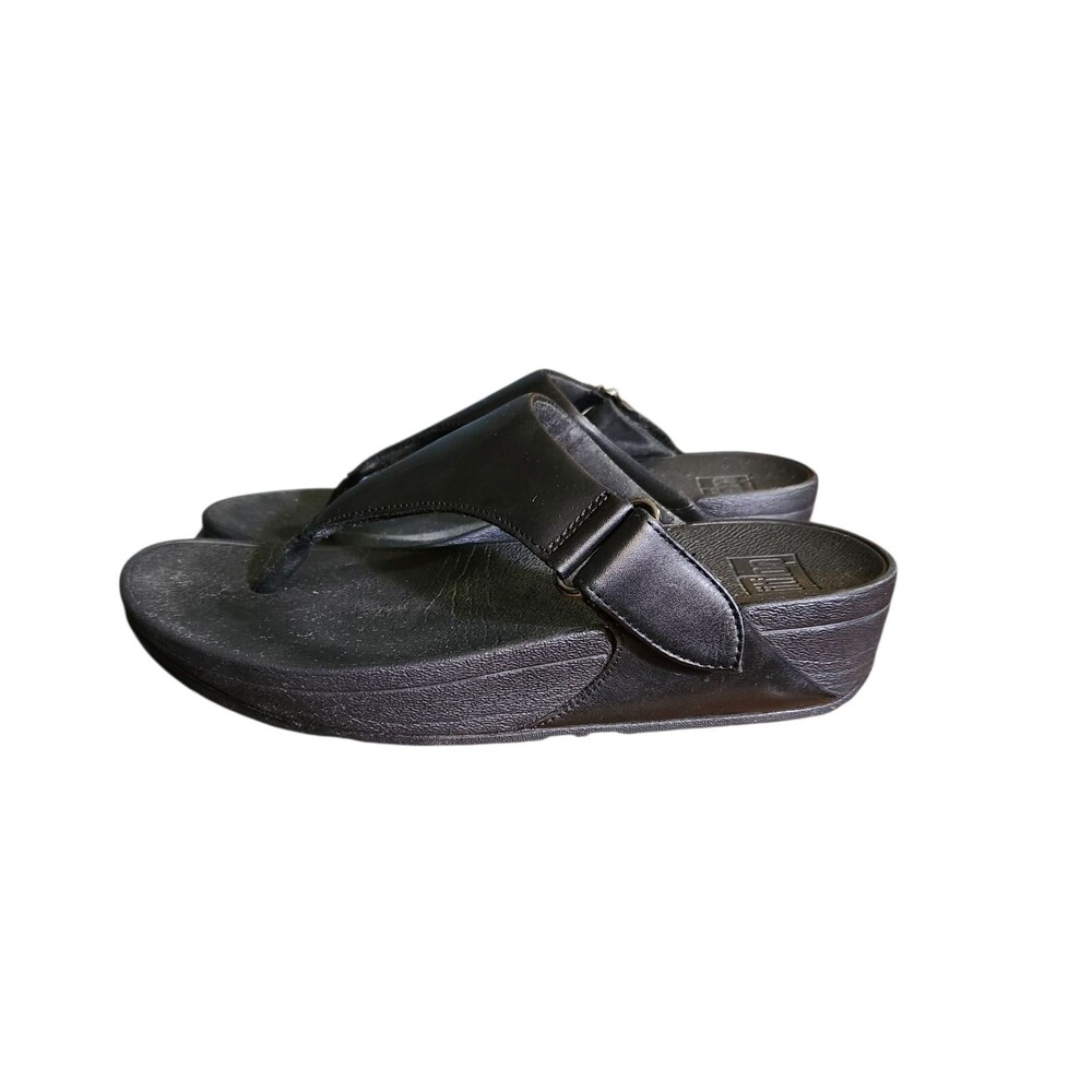 Fitflop Sarna Sandal AD3-090 Black Leather Hook & Loop Closure Womens Size 7